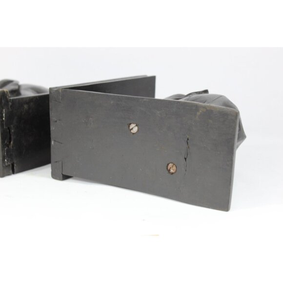 Hand Carved Wooden Elephant Bookends, Vintage Wood Book Ends, Carved Elephant De - Picture 12 of 13